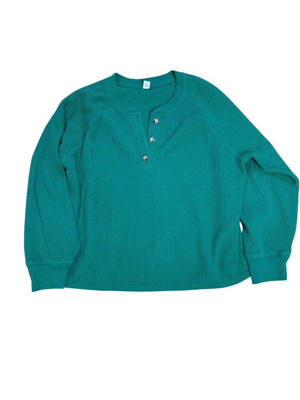 Old Navy Jewel Green Boxy Waffle Knit Thermal Henley Long Sleeve Top XL